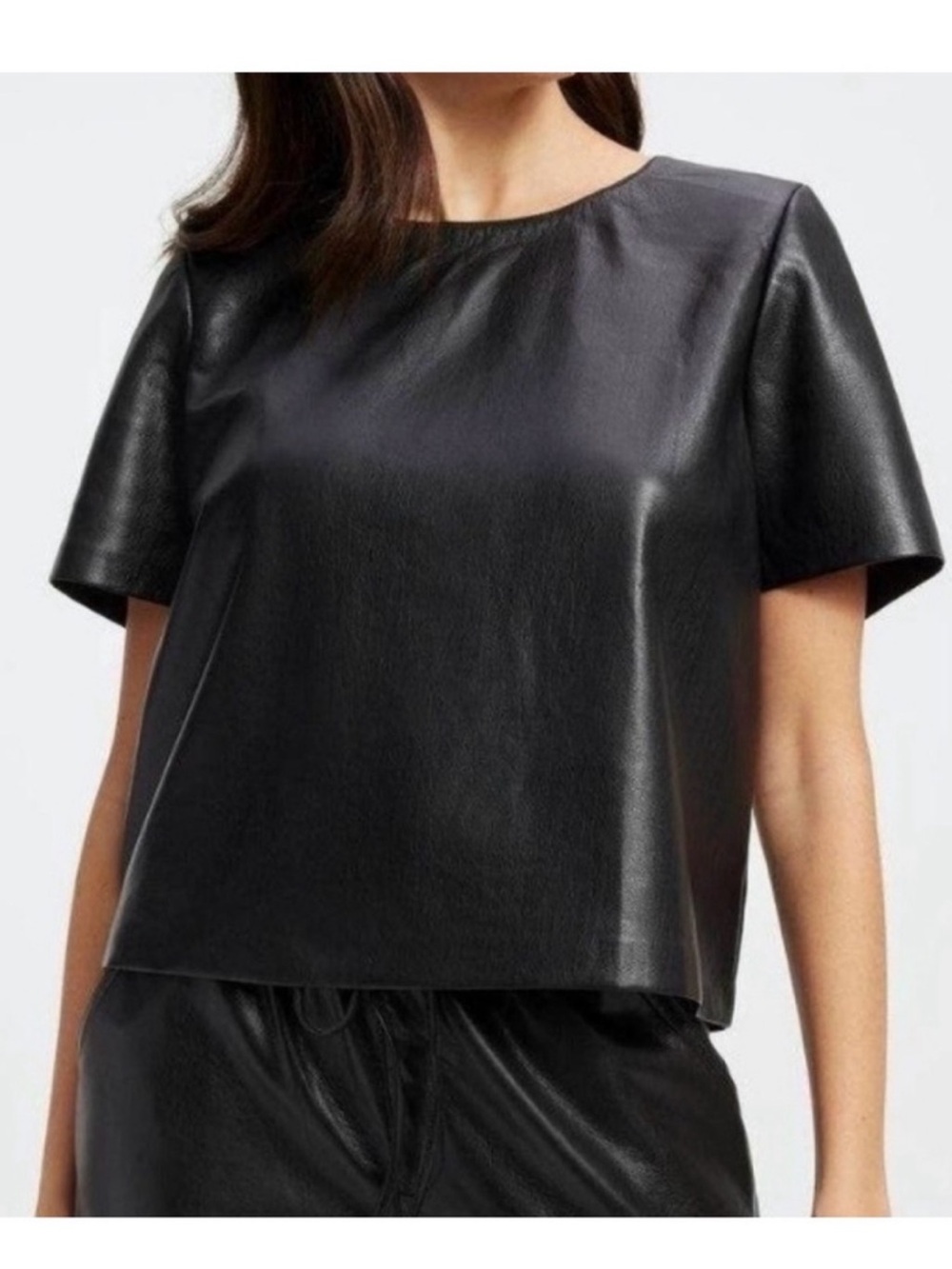 Good American Black Faux Leather Short Sleeve Tee
